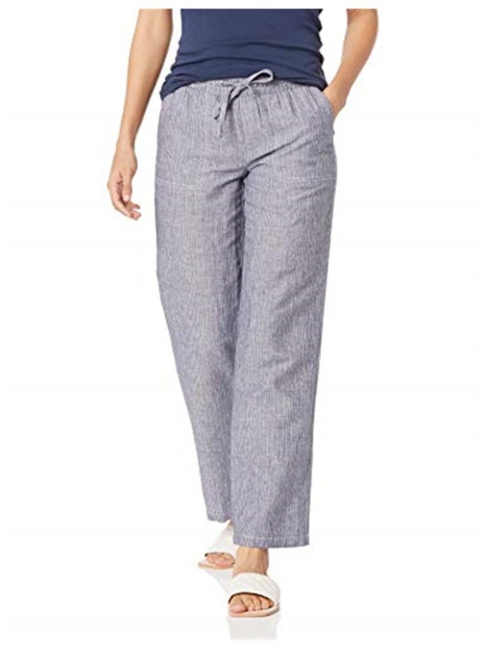 Linen Cotton Wide Leg Pants Drawstring Pull On Casual Summer Beach Trousers